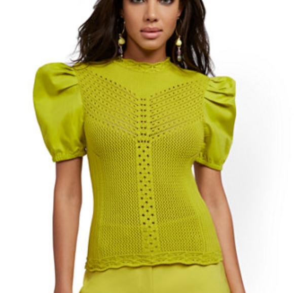 New York & Company Tops - Green puff sleeve tie back sweater.